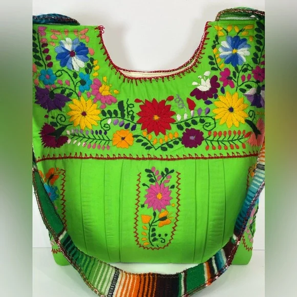 Handmade upcycled Mexican embroidered crossbody purse bag - Picture 2 of 6